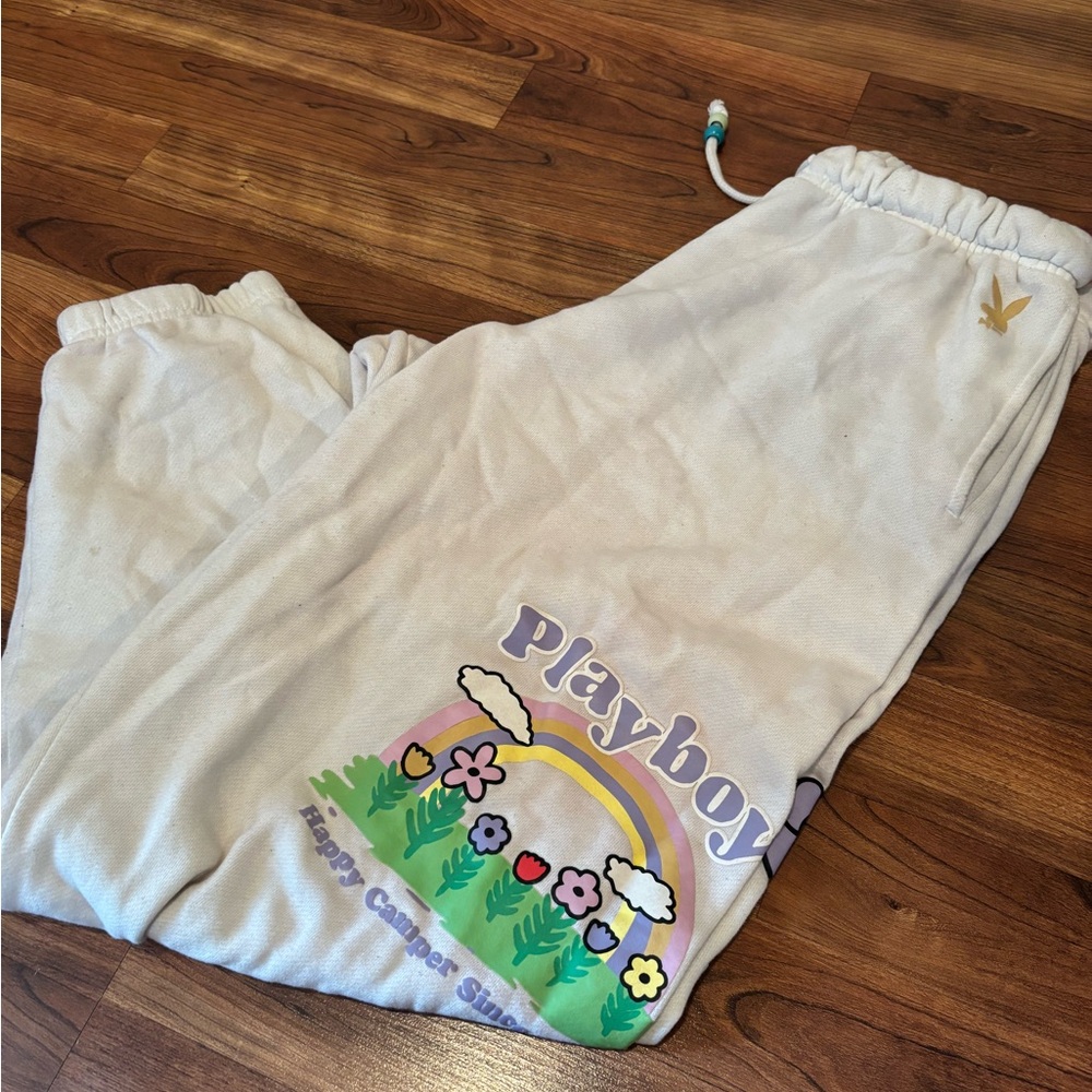 Playboy White Sweatpants with Pastel Graphic